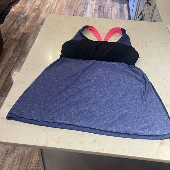 LUCY halter athletic tank top SZ XXL shimmer blue with neon pink straps SZ XL - Picture 10 of 15